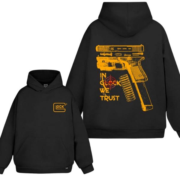 In Glock We Trust Yellow Graphic Unisex 2 Sides Hoodie/Sweatshirt/T-Shirt, For Men/Women