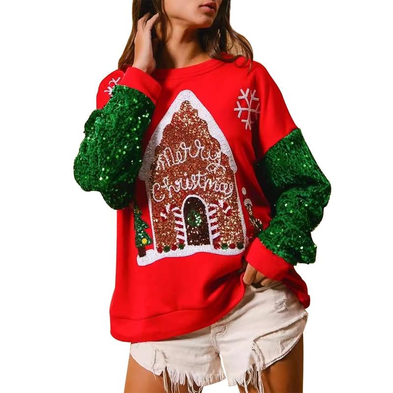 Women Christmas Sweatshirt, Long Sleeve Crew Neck Elk Print Hoodie Pullover for Casual Daily T-Shirts | HypeDripTees.com