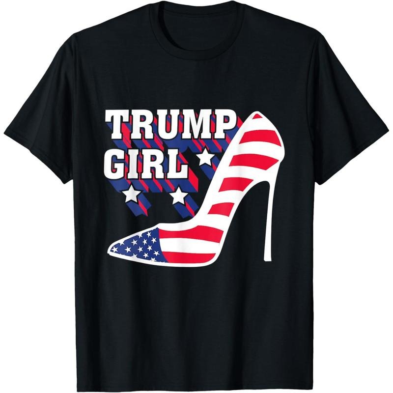 Women Funny Trump Girl Tee Cute High Heel American Flag Gift T-Shirt Hoodie, Sweatshirt | HypeDripTees.com