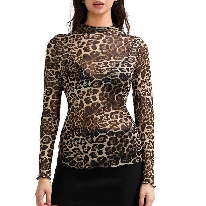 Women Leopard Print T-shirt Long Sleeve Crew NeckFit Ladies Tops Streetwear Hoodie, Sweatshirt | HypeDripTees.com