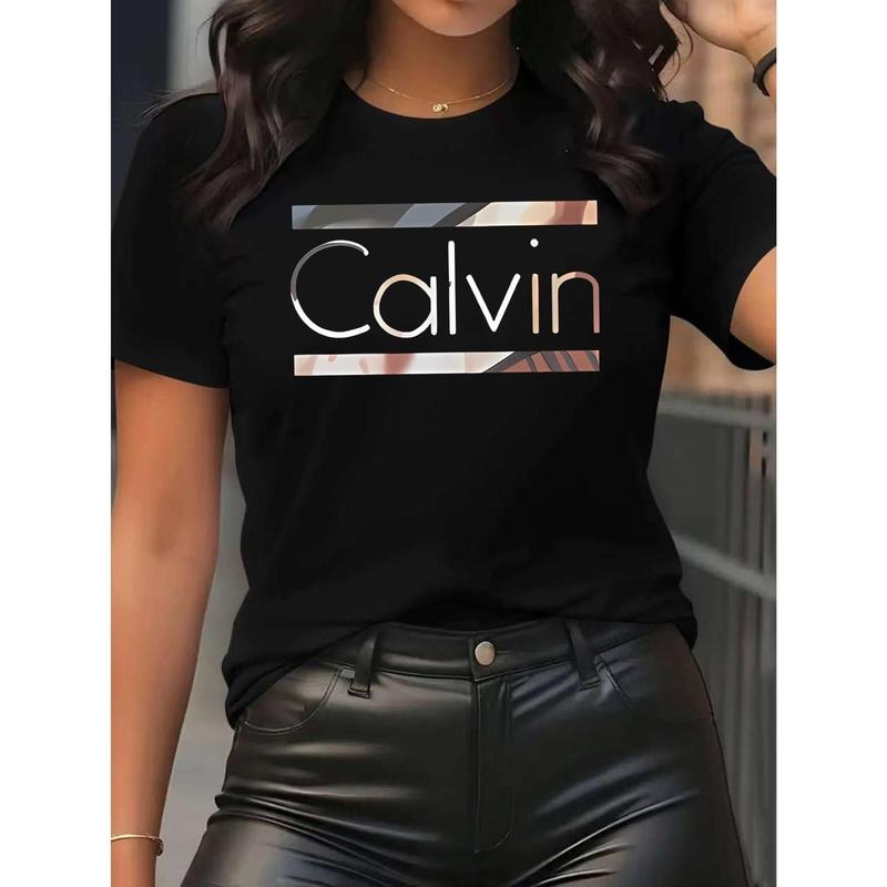Women'S Cartoon Art Letter Print Pattern-Elegant Fashion-Ladies round Neck Pullover T-shirt Casual Sports Short Sleeve...