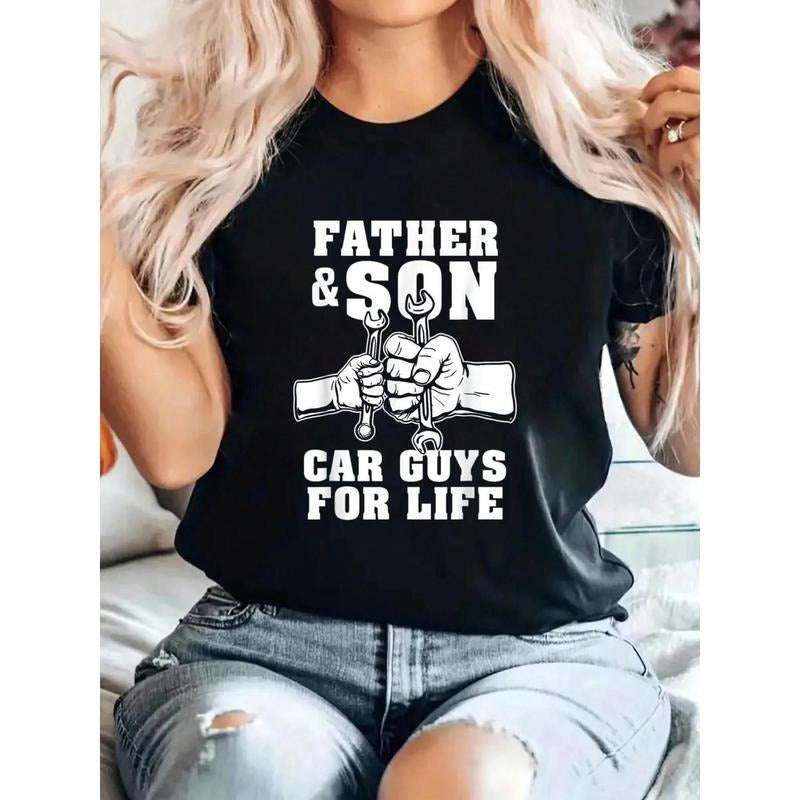 Women'S Casual "Father & Son Car Guys for Life" Graphic T-Shirt