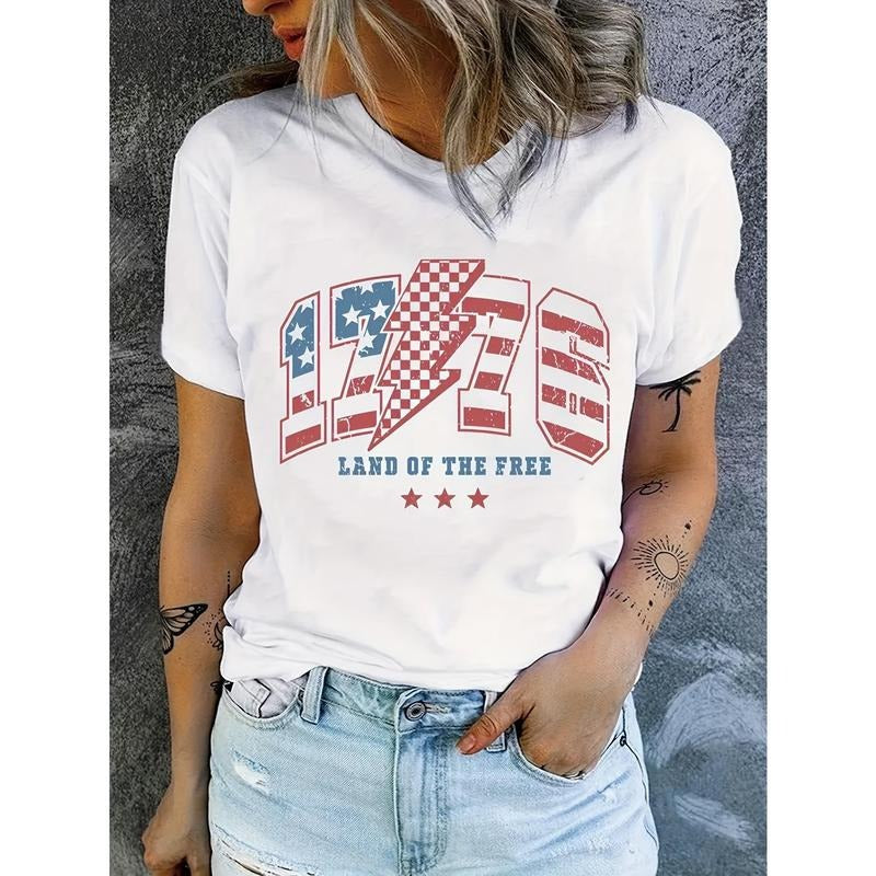 Women'S Patriotic T-Shirt with a 1776 Freedom Print, Casual Round Neck Short Sleeve Top, Stylish for Summer And Spring,...