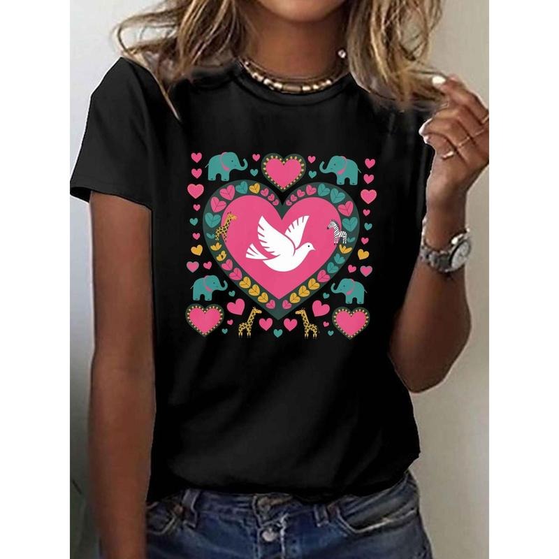 Women'S Peace Dove & Heart Graphic T-Shirt