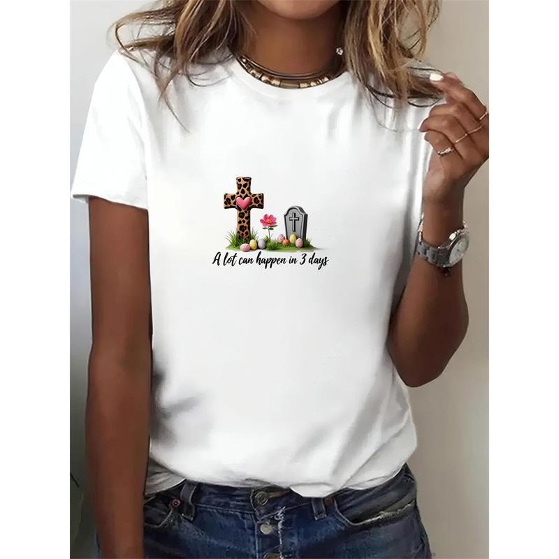 Women'S Trendy Cross And Tombstone Graphic Pure T-Shirt