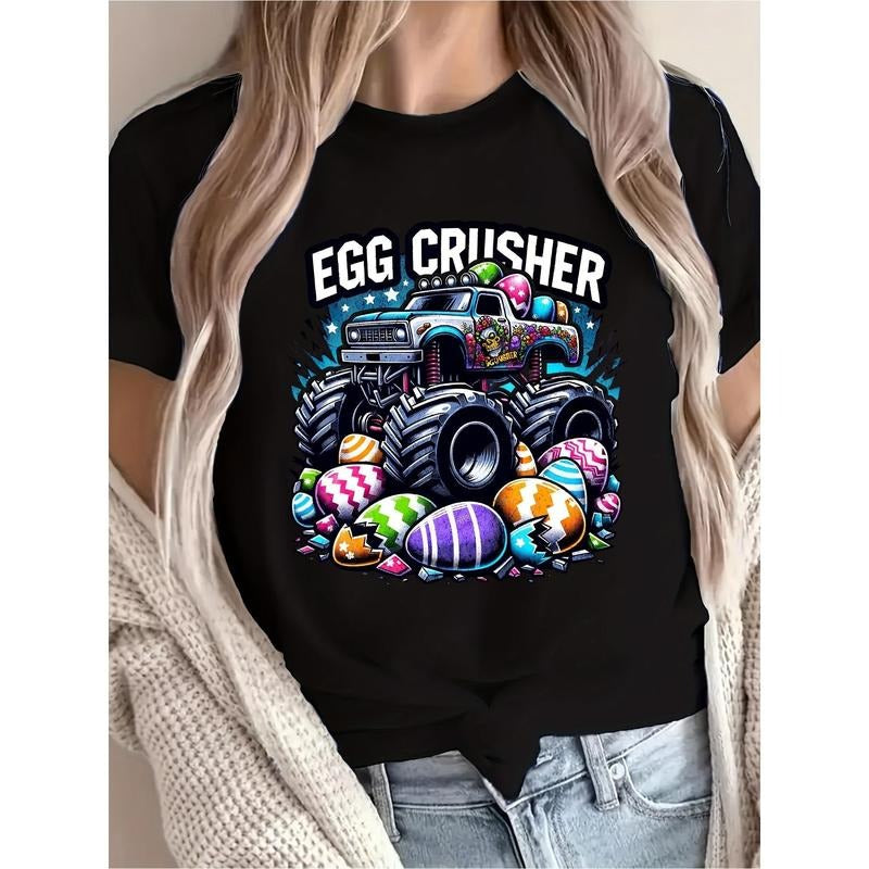 Women'S Vintage "Egg Car EGG-CRUSHERr Easter" Printed T-shirt-Casual round Neck, Short Sleeve, Comfortable Top, Suitable...