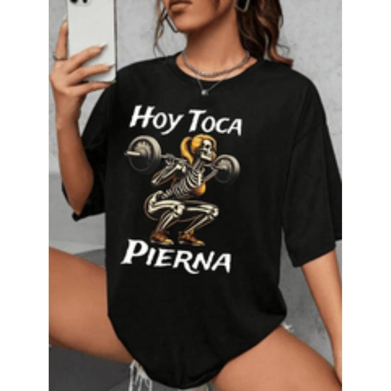 Women Skeleton Weightlifting Graphic Cotton Tee Loose Fit Round Neck Short Sleeve Casual Summer Gym Shirt Black Humor...