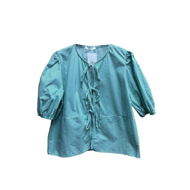 Women Summer Basic T-Shirt Casual Striped Print Tie Front Short Sleeve Tops for Streetwear Aesthetic Grunge Clothes...
