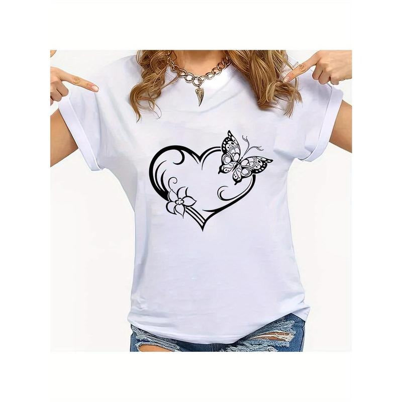 Women Summer Casual Short Sleeve Round Neck T-Shirt Female Butterfly Graphic Print T Shirts Hoodie, Sweatshirt