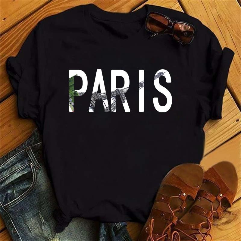 Women Summer Paris Letters Print Y2k T-shirt Ladies Short Sleeved Luxury Tee Clothing Loose Pure Cotton Soft Top Hoodie,...