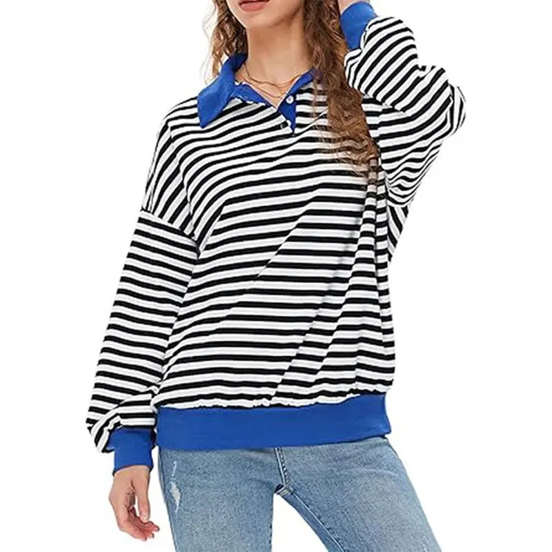 Women Sweatshirt, Long Sleeve Stripes Contrast Color Hoodie Pullover Casual Tops T-Shirts | HypeDripTees.com