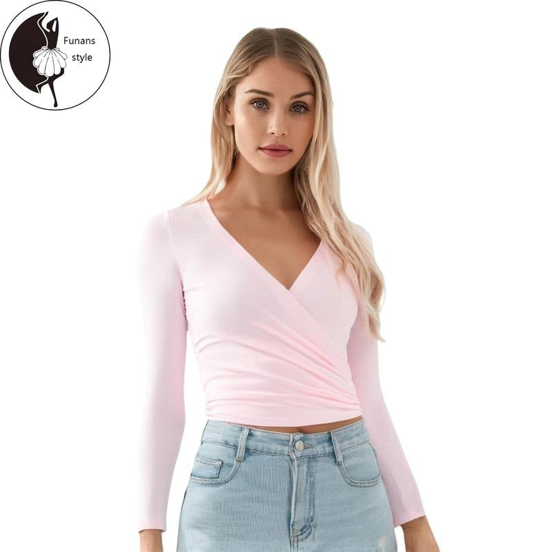 Women T-shirt Long Sleeve V Neck SolidFit Ladies Tops Clubwear for Daily Party Hoodie, Sweatshirt | HypeDripTees.com