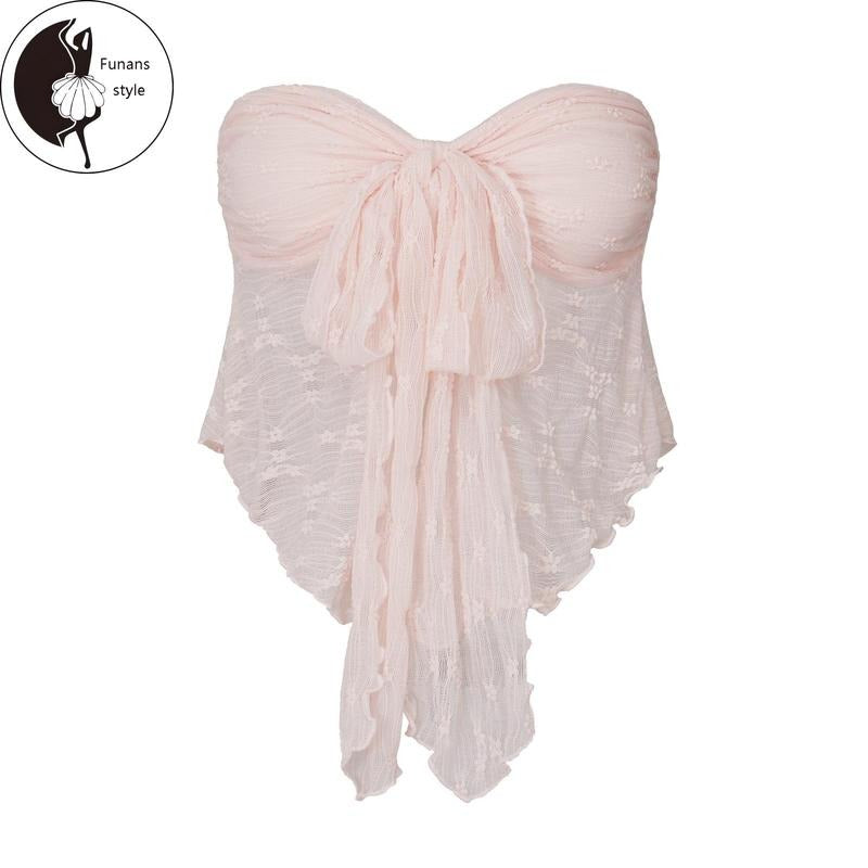 Women Tube Tops Lace Flower Twist Knot Front Strapless Tops Summer Fashion Backless Bandeau Shirts Streetwear Hoodie,...