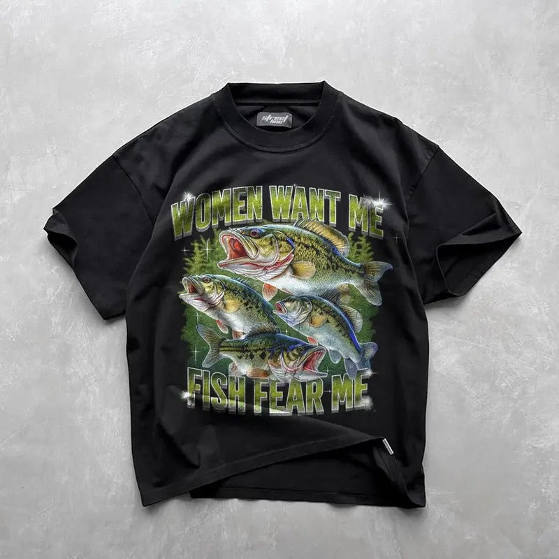 Women Want Me Fish Fear Me Vintage T-Shirt, Retro Bass Fisher Shirt, Meme T Shirt, Sarcastic T Shirt, Fisher Tee, Bass...