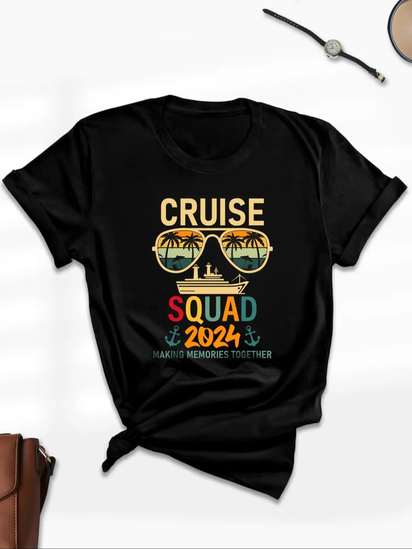 Women's   Letter Print Round Neck Tee, Vacation Travel T-shirt, Casual Short Sleeve Crew Neck Top for Daily Wear Hoodie,...