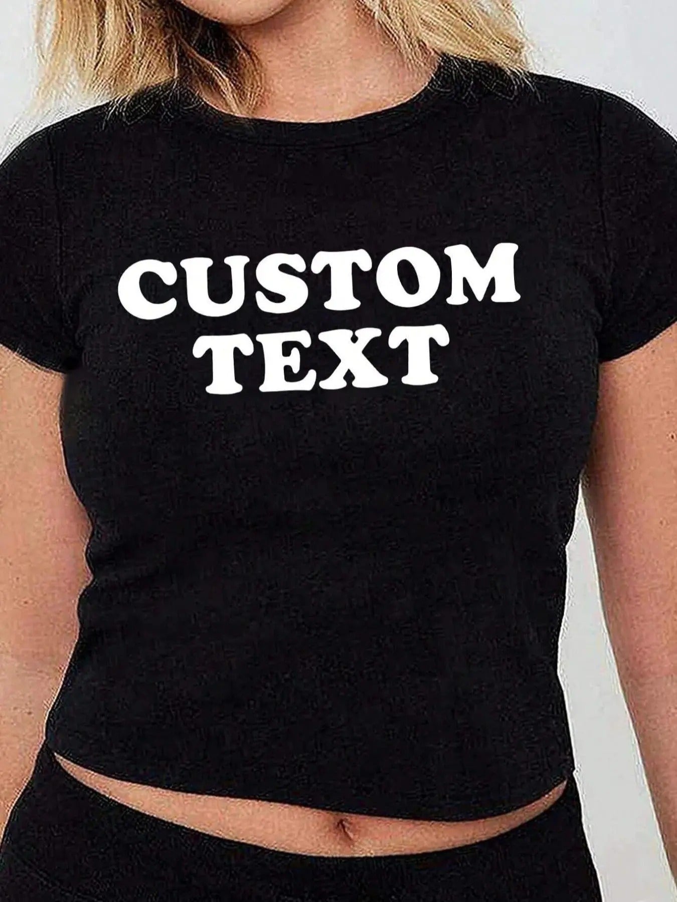 Women's "CUSTOM TEXT" Letter Print Round Neck Crop Tee, Trendy Casual Short Sleeve Crew Neck Cropped T-Shirt for Daily...