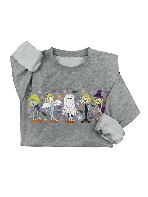 Women's  Cartoon Figure Round Neck Sweatshirt, Casual Long Sleeve Pullover for Fall & Winter, Ladies Clothes for Daily...