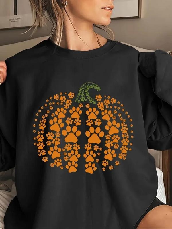 Women's  Paw Print Crew Neck Pullover, Casual Long Sleeve Sweatshirt for Fall & Winter, Women's Clothes for Daily Wear...
