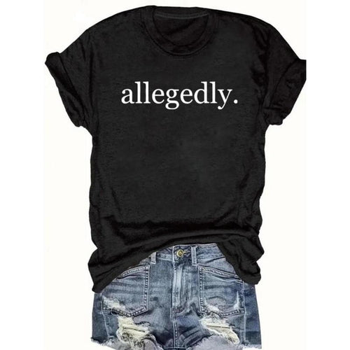 Women's "allegedly" Print Round Neck Tee, Casual Short Sleeve Crew Neck T-shirt for Summer, Fashion Women's Top for Daily...