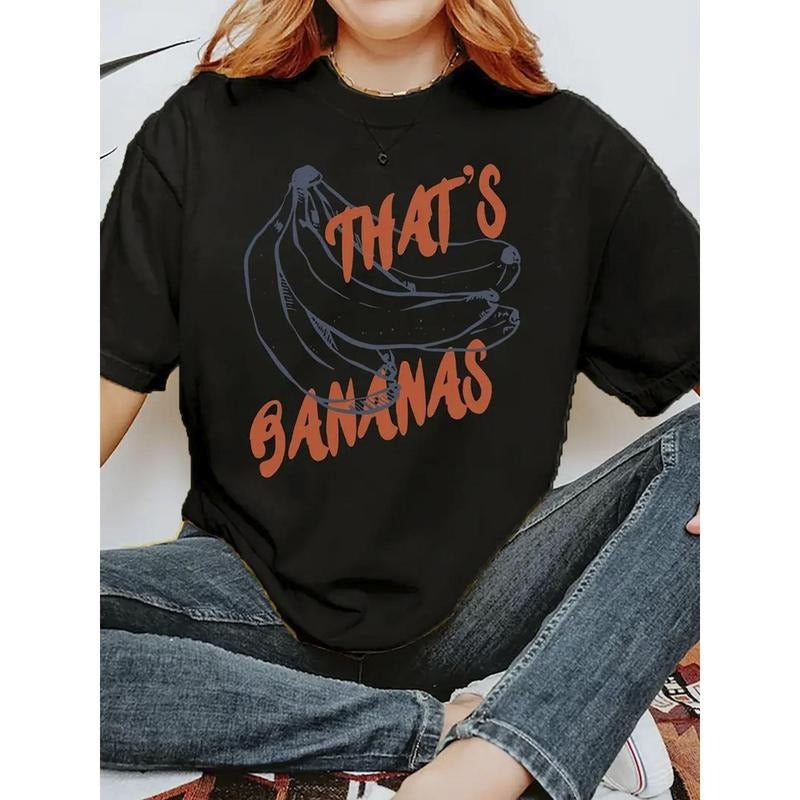 Women's 100% Cotton Banana Print T-Shirt - Breathable Relaxed Fit Round Neck Short Sleeve Top for Summer Hiking, Camping...
