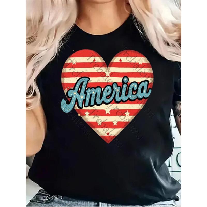 Women's 100% Cotton Patriotic America Heart Graphic T-Shirt