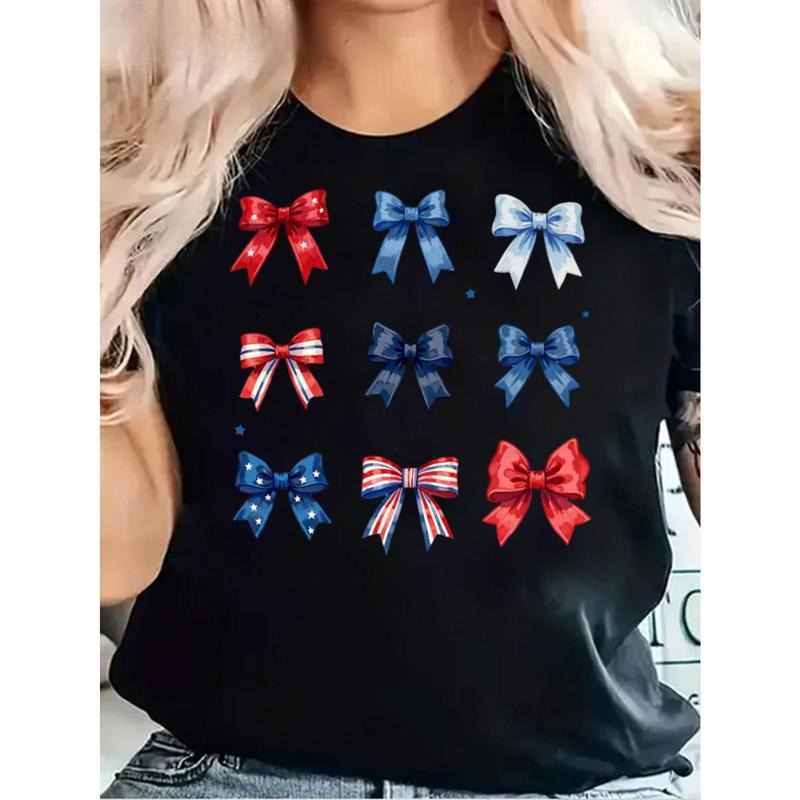 Women's 100% Cotton Patriotic Bow Print T-Shirt