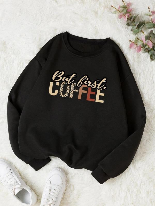 Women's 2024 New Autumn Letter Print Drop Shoulder Graphic Sweatshirt, Trendy Fashion Casual Crew Neck Pullover for Daily...