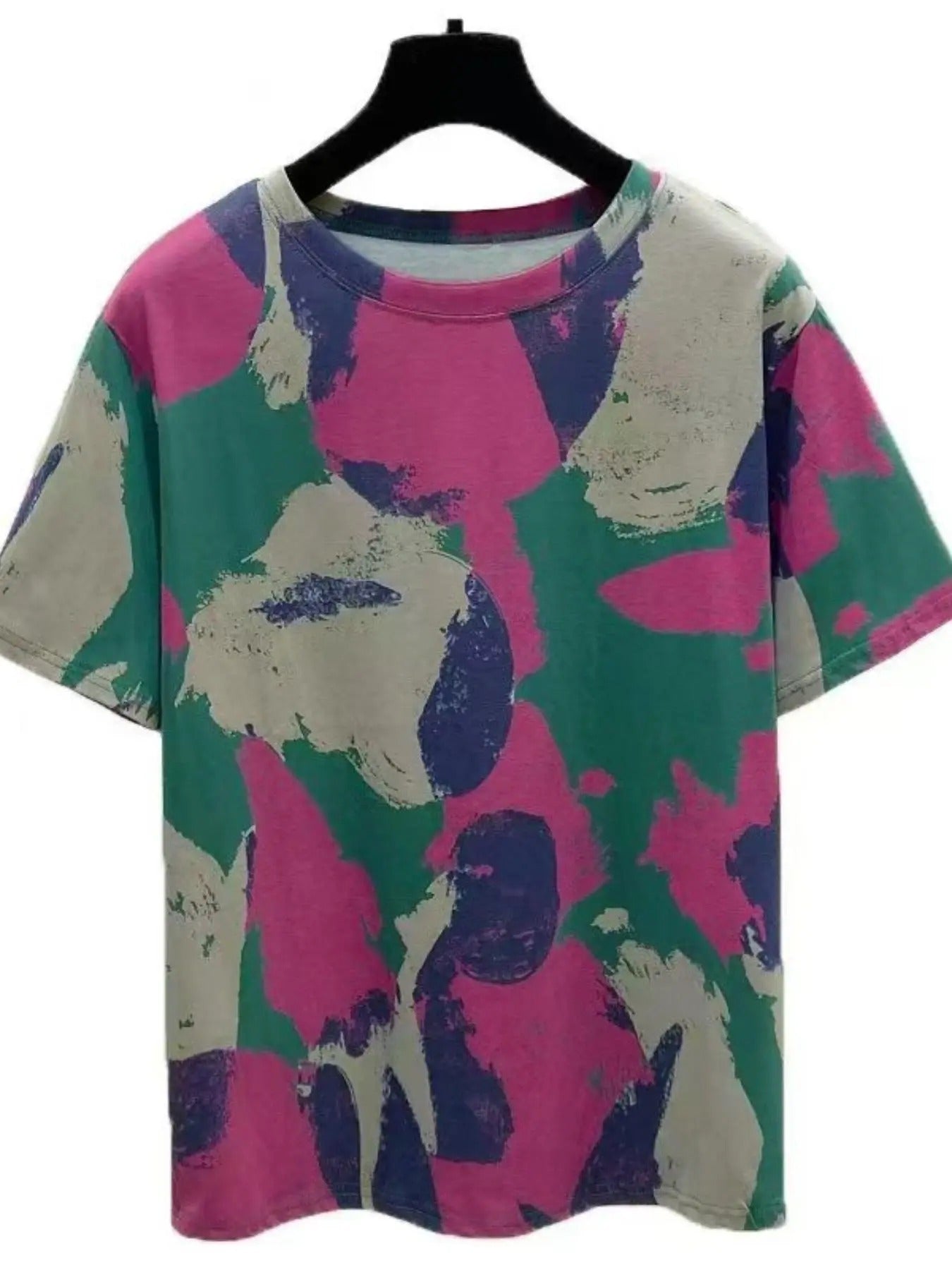 Women's All Over Print Round Neck Tee, Fashion Casual Crew Neck Short Sleeve T-shirt for Daily Holiday Vacation Outdoor...