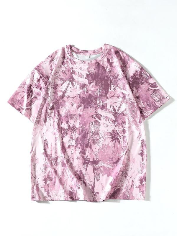 Women's All Over Print Round Neck Tee, Vintage Trendy Casual Short Sleeve T-shirt for Daily Wear, Ladies Summer Outfit,...