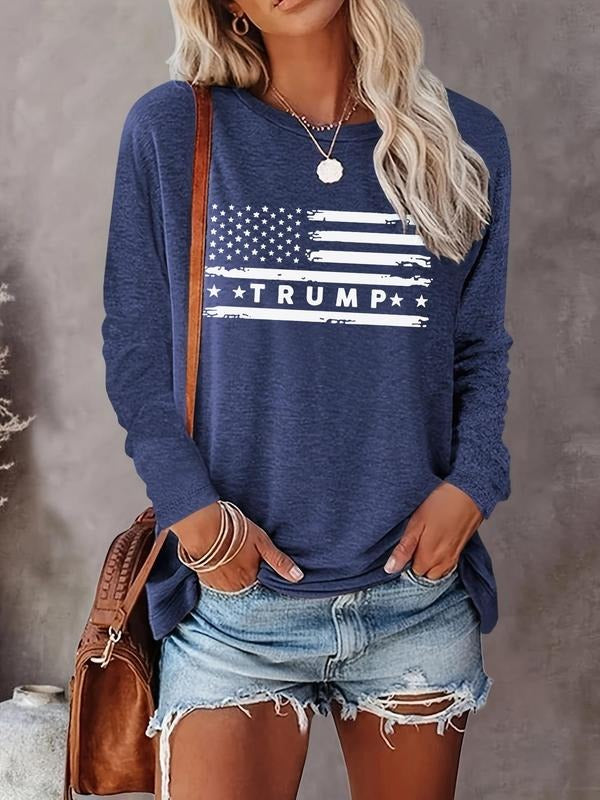 Women's American Flag & Letter Print Round Neck Tee, Fashion Casual Crew Neck T-shirt for Daily Holiday Vacation Outdoor...