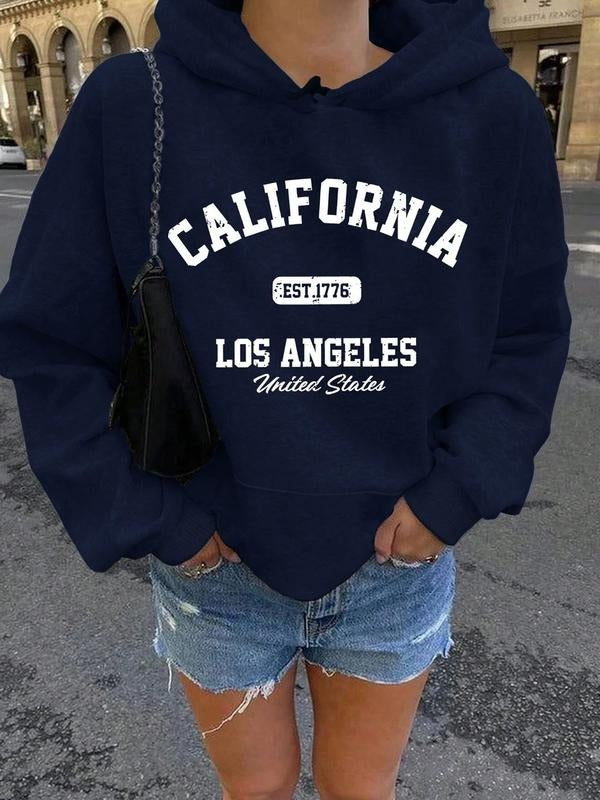 Women's American Street Style Hoodie, Loose-Fit Letter Print Sweatshirt, Casual Fall & Winter Wear, Thicken Fabric, Basic...