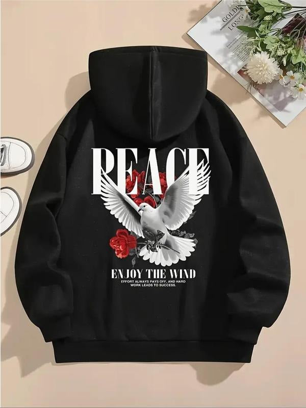 Women's Animal & Floral & Letter Print Thermal Lined Hoodie, Fashion Casual Drawstring Pocket Hooded Sweatshirt for Daily...