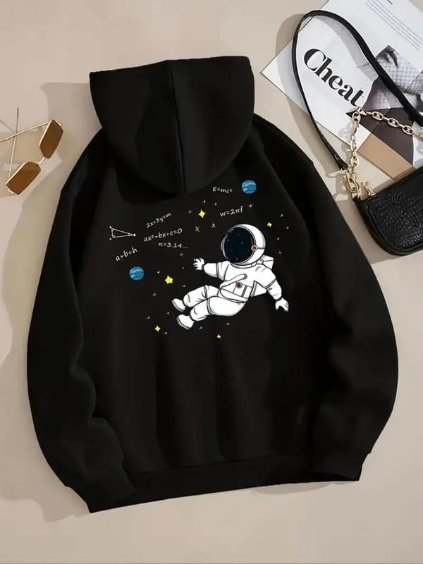 Women's Astronaut  Print Drop Shoulder Hoodie, Fashion Casual Drawstring Pocket Hooded Sweatshirt for Daily Holiday...