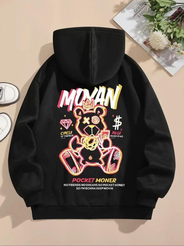 Women's Bear & Money Print Hoodie, Fashion Casual Hooded Sweatshirt for Daily Holiday Outdoor Wear, Women Clothing for...