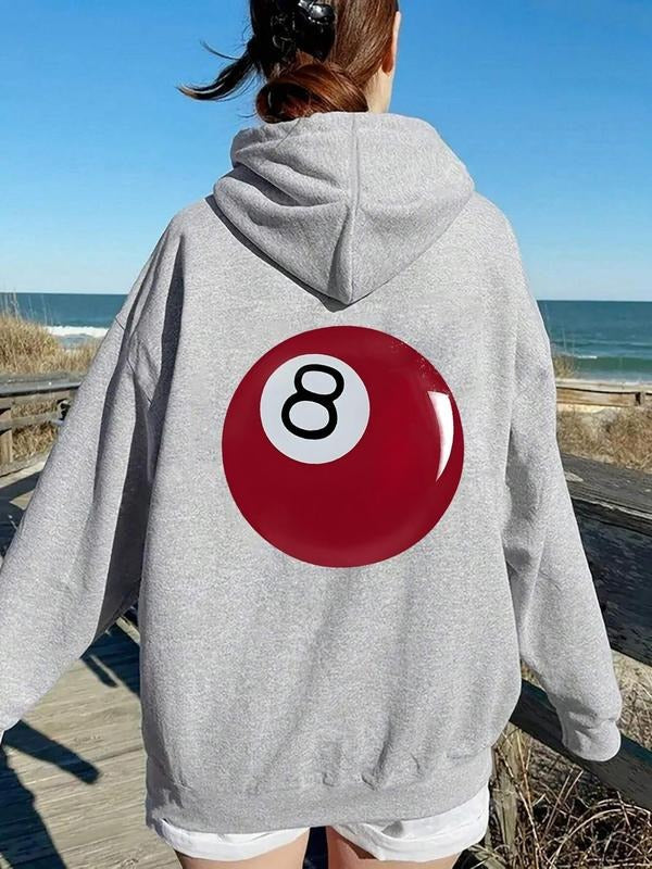 Women's Billiards Print Drop Shoulder Hoodie, Fashion Casual Drawstring Pocket Hooded Sweatshirt for Daily Holiday...