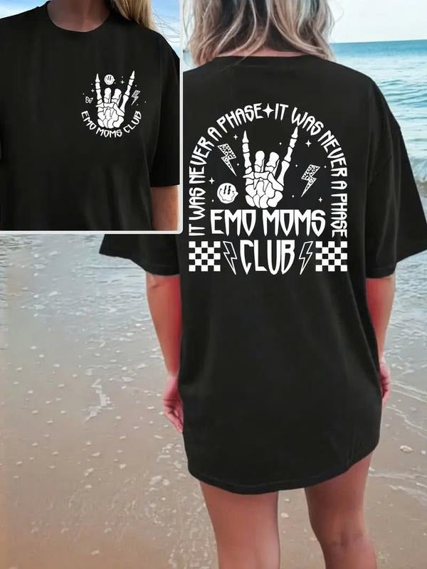 Women's Black Skeleton Mom Graphic T-Shirt