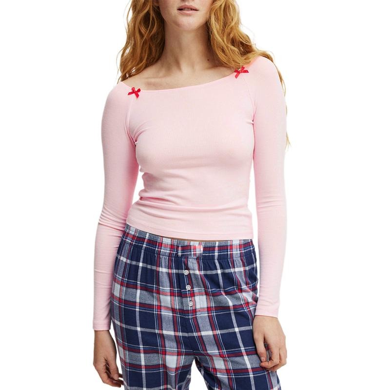 Women's Boat Neck Sleep Tops Casual Long Sleeve Little BowFit Lounge Shirts Blouses Hoodie, Sweatshirt | HypeDripTees.com