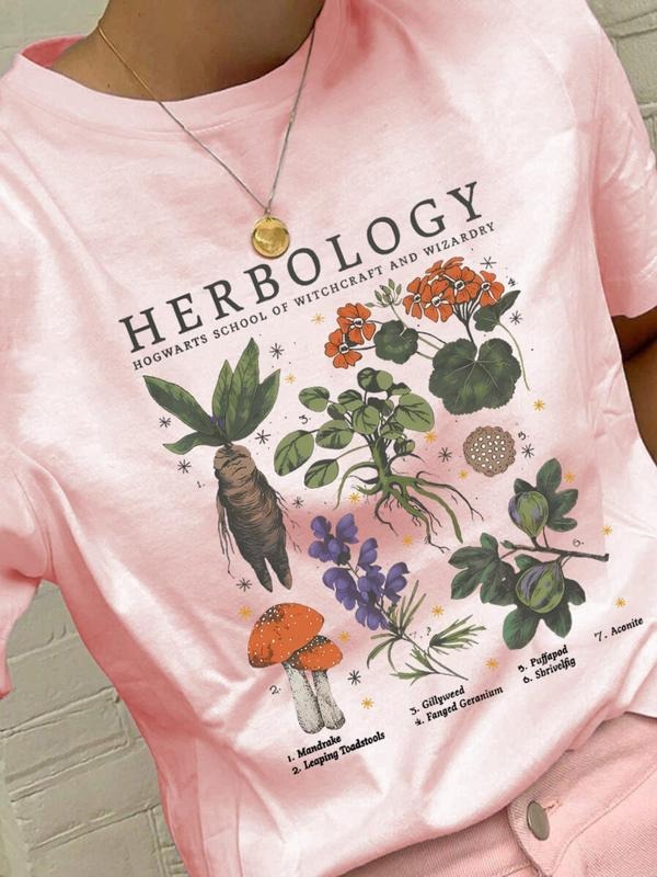 Women's Botanical Print Round Neck Graphic Tee, Vintage Trendy Casual Short Sleeve T-shirt for Daily Wear, Ladies Summer...