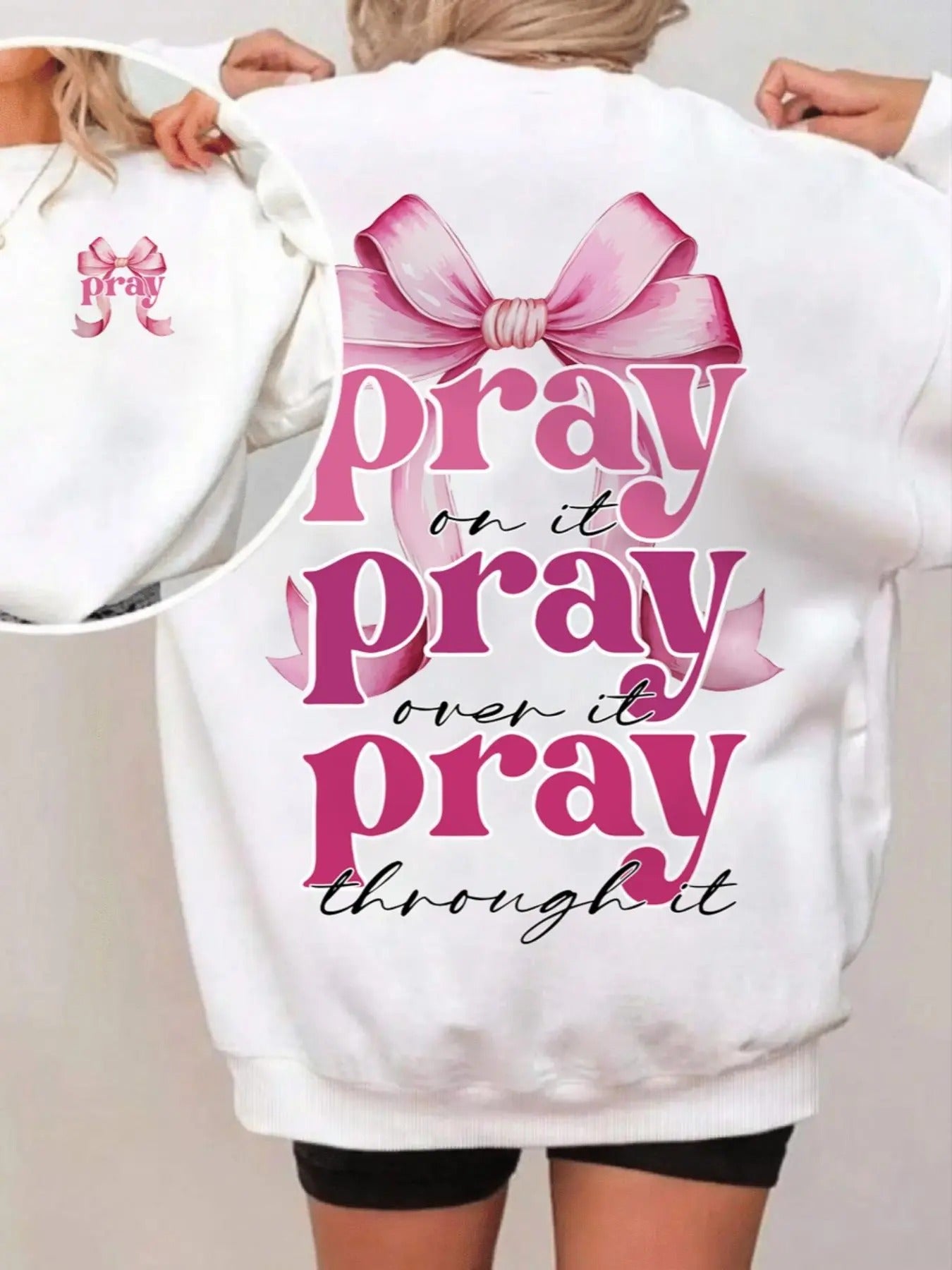 Women's Bow & Letter Print Crew Neck Sweatshirt, Casual Long Sleeve Pullover for Daily Wear, Ladies Clothes for All...