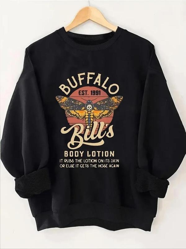 Women's Butterfly & Letter Print Crew Neck Sweatshirt, Casual Drop Shoulder Long Sleeve Pullover, Women's Fall & Winter...