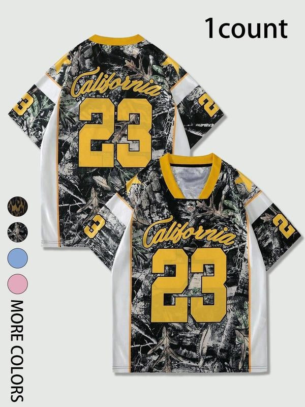 Women's Camo Print Baseball Jersey, Casual Fashion Crew Neck Short Sleeve T-shirt for Daily Wear, Ladies Summer Clothes...