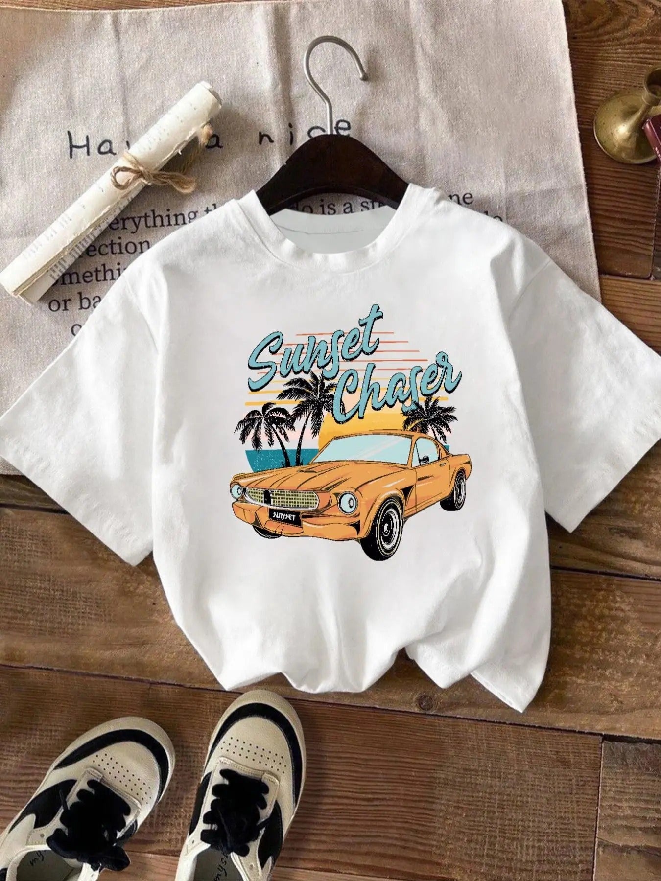 Women's Car & Landscape Print Round Neck Tee, Vintage Trendy Casual Short Sleeve T-shirt for Daily Wear, Ladies All...