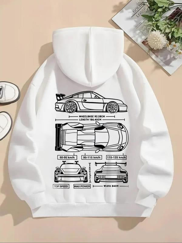 Women's Car Print Drawstring Pocket Hoodie, Casual Long Sleeve Hooded Sweatshirt for Daily Holiday Outdoor Wear, Ladies...