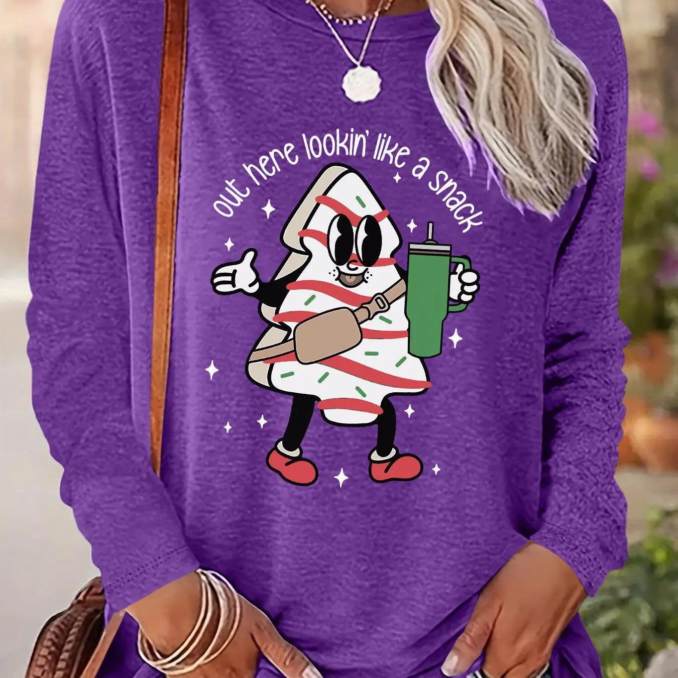 Women's Cartoon Christmas Print Drop Shoulder T-shirt, Casual Long Sleeve Round Neck Pullover for Daily Wear, Ladies Fall...