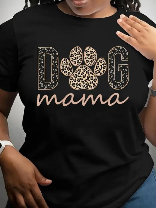 Women's Cartoon Dog Paw Print Round Neck Tee, Fashion Casual Crew Neck T-Shirt for Daily Holiday Vacation Outdoor Wear, Ladies Clothes for All Seasons