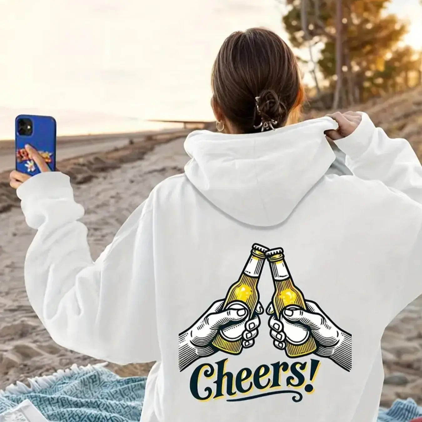 Women's Cartoon Drink & Letter Print Hoodie, Casual Long Sleeve Hooded Sweatshirt for Fall & Winter, Women's Clothes for...
