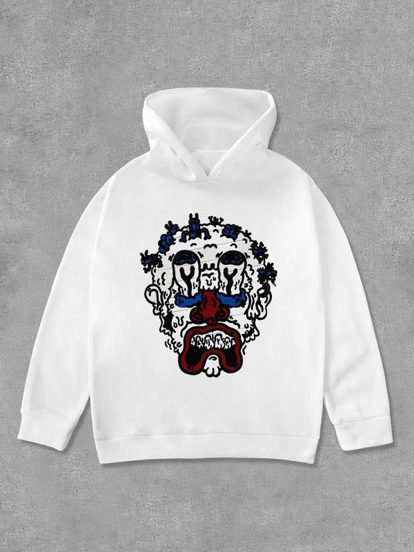 Women's Cartoon Face Print Hoodie, Fashion Casual Long Sleeve Hooded Sweatshirt for Daily Holiday Outdoor Wear, Women...
