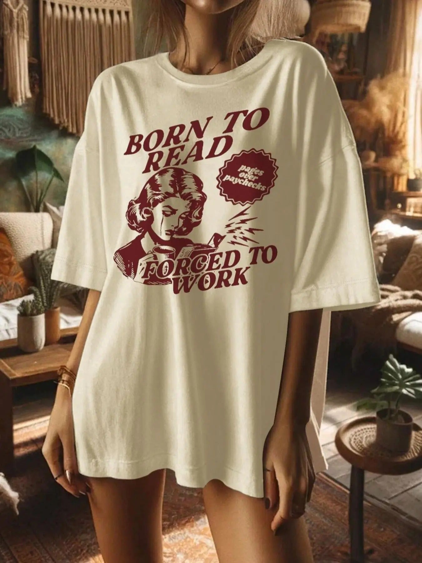 Women's Cartoon Figure & Letter Print Drop Shoulder Tee, Casual Half Sleeve Round Neck T-shirt for Summer, Ladies Clothes...