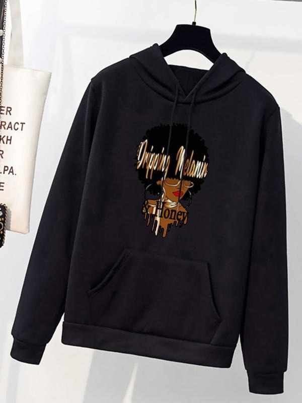 Women's Cartoon Figure Print Drop Shoulder Graphic Hoodie, Trendy Fashion Casual Warm Comfy Drawstring Pocket Hooded...