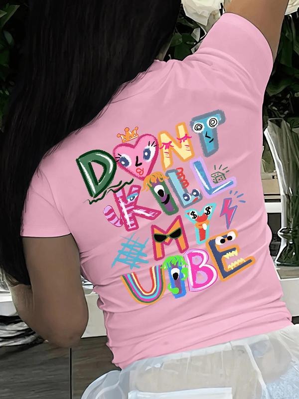 Women's Cartoon Graffiti Print Round Neck Graphic Tee, Vintage Trendy Casual Short Sleeve T-shirt for Daily Wear, Ladies...